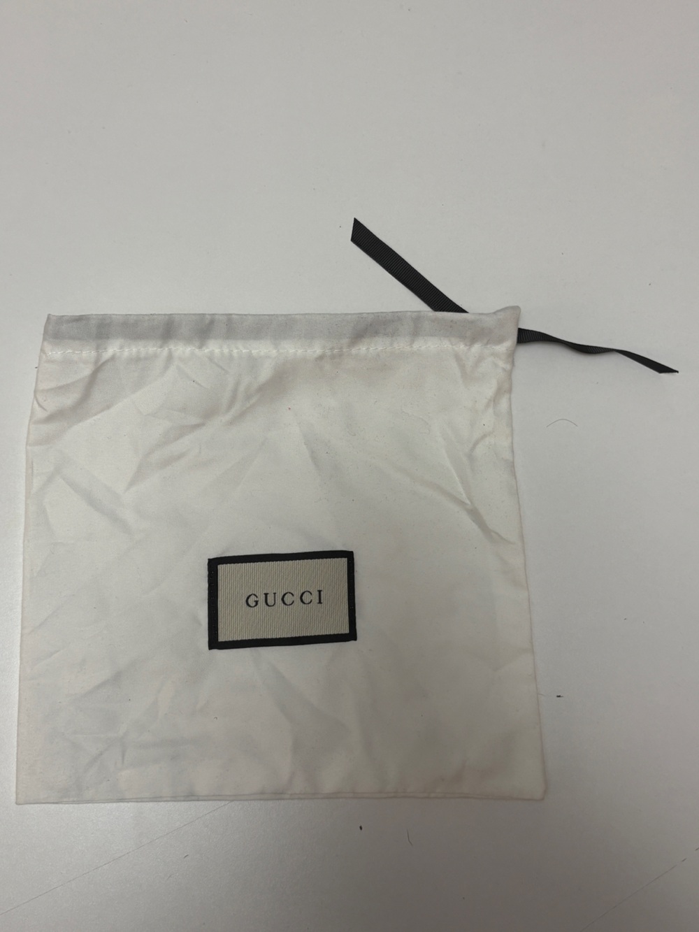Gucci White Cream Drawstring Storage Pouch with Black Trim